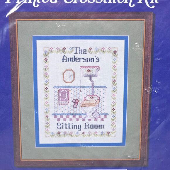 Vintage Needles N Hoops Sitting Room Printed Cross Stitch Kit 458 USA Humor - Picture 2 of 5